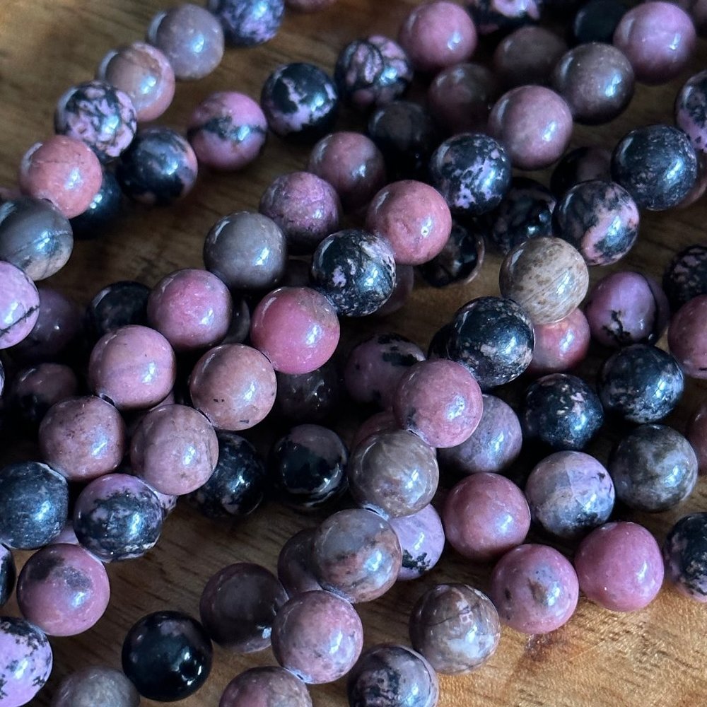 8mm Natural Pink Rhodonite Bead Strand